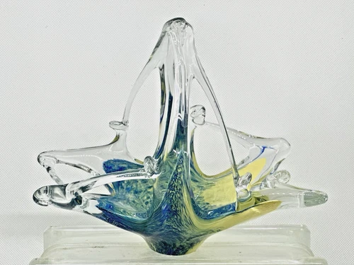 Vintage Murano MCM Centerpiece Basket Art Glass Stretched Glass Multi Color