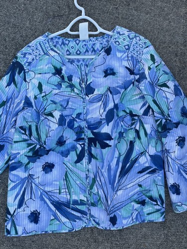 ALFRED DUNNER Blue Hawaii Hibiscus QUILTED Shacket Jacket BID 4 CHARITY❤️blt7m85 - Picture 5 of 10
