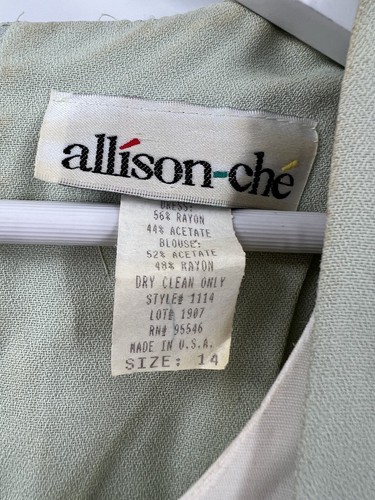 Allison-Che Vintage Kleid Damen 14 salbeigrün Plissee Blumen bestickt Weste - Bild 11 von 19