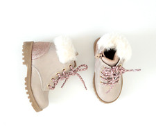 Toddler Girls' Metallic Rose Gold Glitter Zip-Up Faux Fur Hiker Boots Size 6M