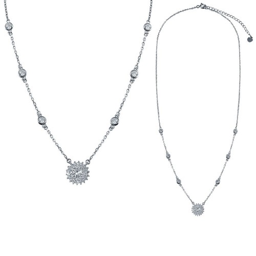 Collana Trasversale E CZ In Argento Sterling 925 – Lunghezza 45,7 Cm, Placcata Rodio - 2