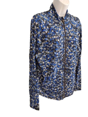 Exertek Activewear Jacket Woman's Size Large Geo Blue Full Zip Light Weight Top - Picture 3 of 10