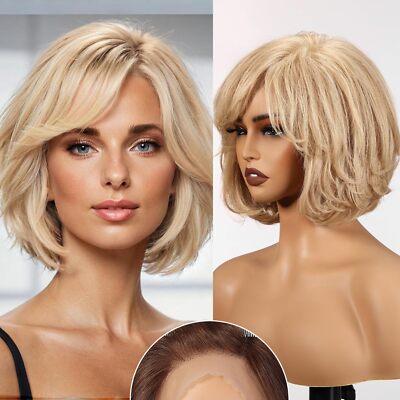 Blond Human Hair Lace Wigs for Fashion Women Short Bob Wig 