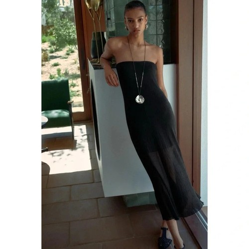 NWT Zara Long Fine Knit Dress in Black Silk Blend Strapless Tube 0014/002 Small - Picture 8 of 8