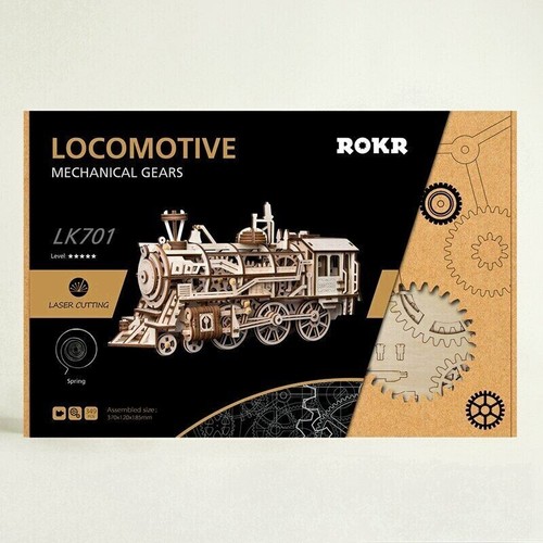 ROKR DIY Clockwork Gear Drive Locomotive 3D Wooden Puzzle Model Building Gifts - Picture 2 of 9