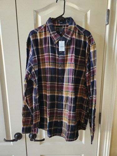 NEU J. Crew 100 % Baumwolle Flanell Langarm Knopfleiste kariertes Hemd - 2XL