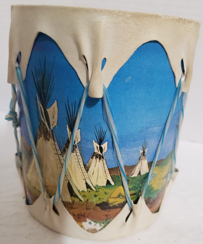 Tamburo giocattolo riserva indiana vintage 1972 Milk's Camp Industries Bonesteel S.D. - Foto 2 di 5