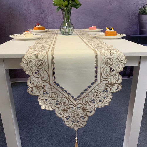 Vintage Embroidered Lace Tablecloth Dining Table Runner Doilies Mats Wedding - Picture 6 of 63