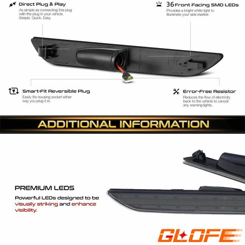 Luces laterales del guardabarros trasero LED blancas para Ford Mustang 2015-2021 - Imagen 3 de 10