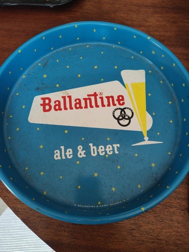 Vintage Ballantine's Ale & Beer Tray 12” Blue Metal Serving Tray Double Sided