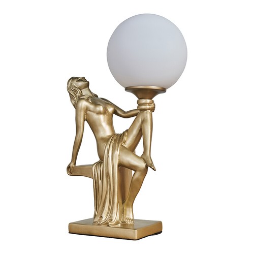 Art Deco Table Lamp 37.5CM Tall Woman Holding Frosted Glass Globe Light LED Bulb - Picture 10 of 28