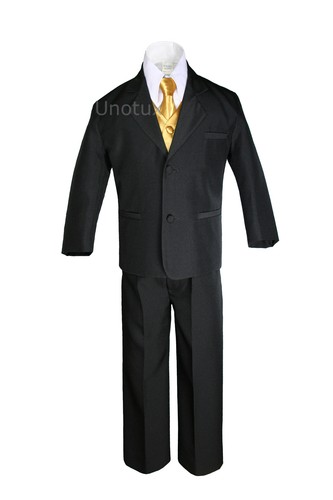 Teen Boys Formal Party Black 7pc Suits Set Extra Color Vest Tie Outfits 4T to 20 - Picture 33 of 93