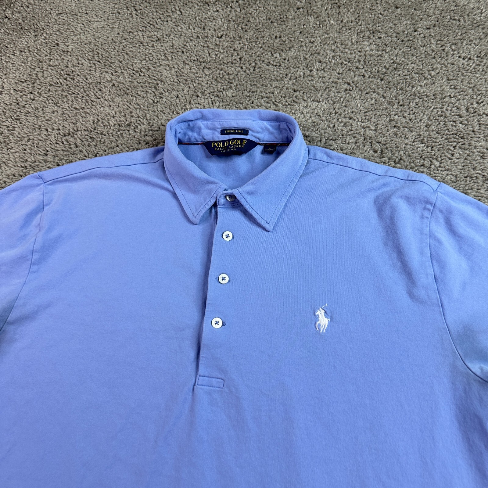 Polo Ralph Lauren Golf Camicia Uomo Grande Blu Bianco Elasticizzata Lisle Pony