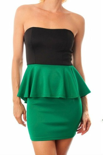 Women's Strapless Peplum Bodycon Mini Party Cocktail Dress to Hide Tummy - Picture 12 of 13