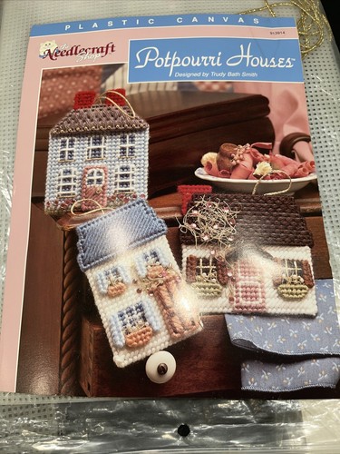 Needlepoint PLASTIC CANVAS SHEETS Little Bouquet Planter Kit Potpourri Houses - Picture 12 of 14