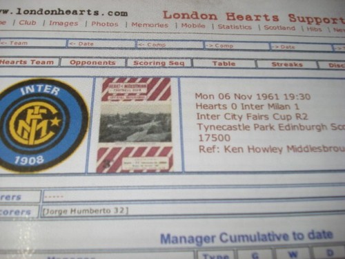 OFFICIAL PROGRAMME HEART OF MIDLOTHIAN - INTER 6 NOV 1961 SCOTLAND COPPA FIERE - Picture 8 of 8