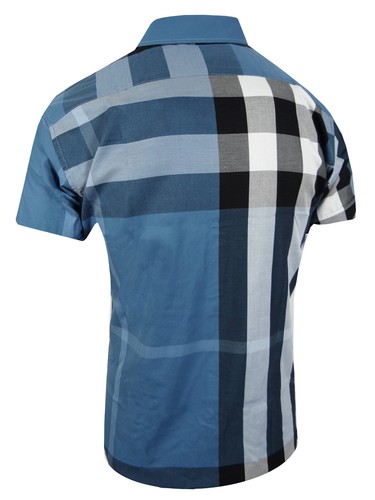 Camisa a Cuadros Diseñador Manga Corta Para Hombre CALCE CEÑIDO Elastizado Rayas Vestido con Botones - Imagen 5 de 61