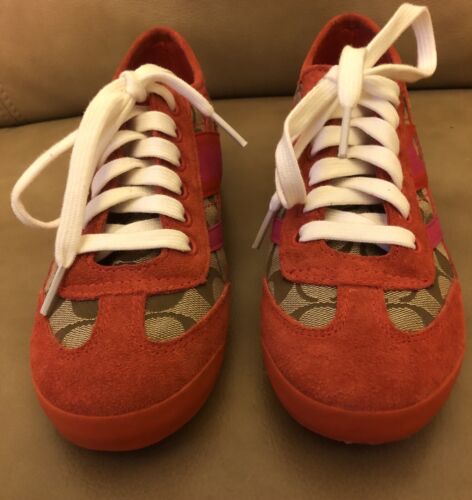 Coach Yolanda Lace Up Sneaker Shoes ORANGE BROWN PINK Size 7.5 BRAND NEW no box - Picture 6 of 22