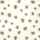 LOVELY BEES white paper napkins new 20 in pack 33 cm sq 3 ply