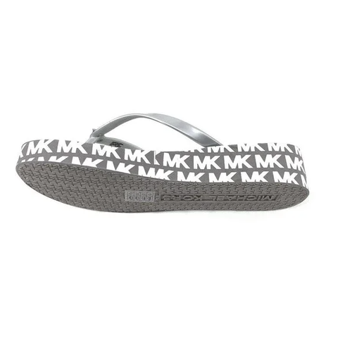 Michael Kors Bedford Glam Platform PVC Wedge Flip Gray White Logo Women Sz 11 - Picture 2 of 4