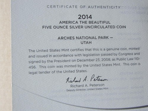 2014-P Utah Arches 5oz Silber ATB Münze mit Box & COA - Bild 8 von 9
