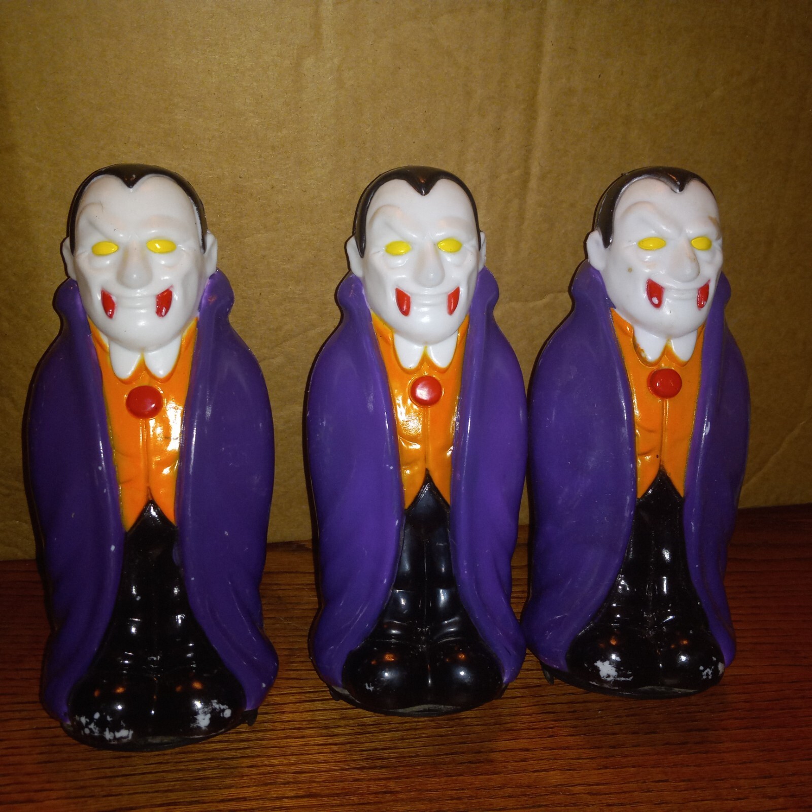 3 Vintage 1990s Empire Dracula Vampire Blow Mold Halloween Light Topper