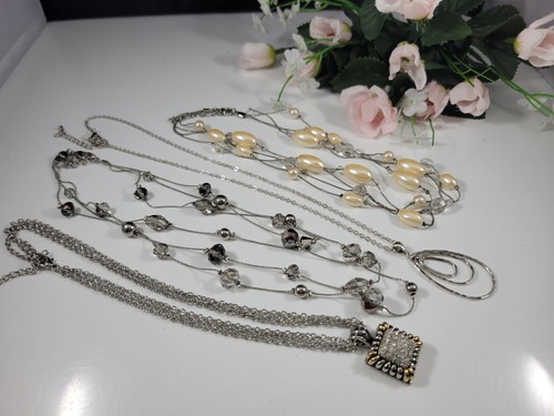 Lot of Necklaces Signed Monet Premiere Design Faux Pearl Multi Strand Crystal - Picture 2 of 13
