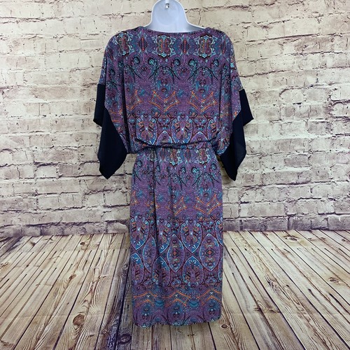 Liz Lange Dress Womans Size XS Purple Black Paisley Print Belted Kimono Sleeve - Picture 5 of 12
