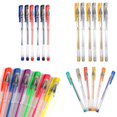 Gold /& Silver GEL PENS 6 Pack Assorted Colours Glitter Neon