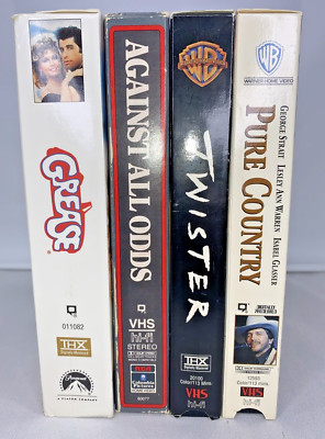Lot Of 4 VHS Videos Grease 20th Anniv.-Twister -Against All Odds -Pure Country