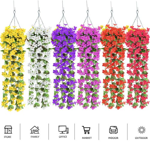 Artificial Hanging Flowers Vine Fake Colorful Plants Home Garden Decor Outdoor - Picture 3 of 19