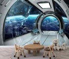 Outer Space Spaceship Window View Wallpaper Mural Removeable Washable Peel-Stick