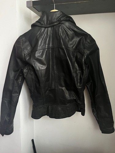 All Saints Belvedere Leather Jacket Women Black US 6 Fitted High Neck Moto Biker - Picture 4 of 6