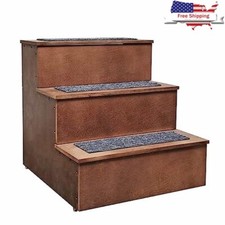 Deluxe Wooden Pet Stairs 3 Steps Dog Cat Access Ladder Non-Skid Treads Home New