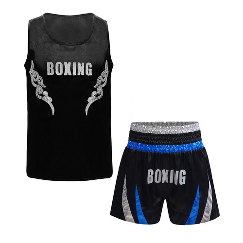 Kids Unisex Boxing Training Suit Kickboxing Uniform Vest Tank Top Shorts Set - Picture 22 of 42