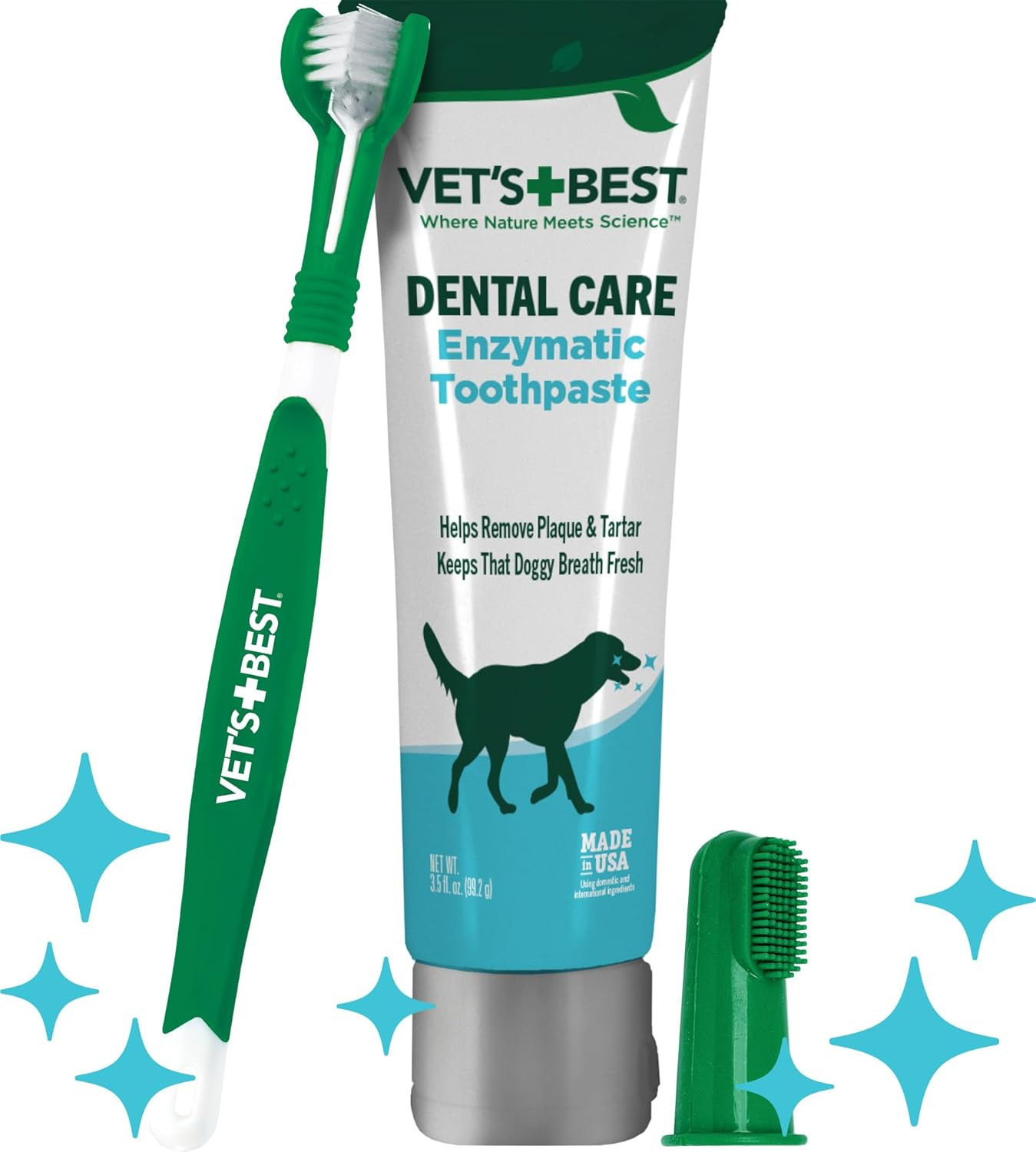 Vet&rsquo;s Best Dog Toothbrush and Enzymatic Toothpaste Set | Teeth Cleaning and