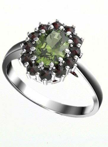 Silver rings with natural Czech Moldavites and garnets 925, 22K - Picture 50 of 54