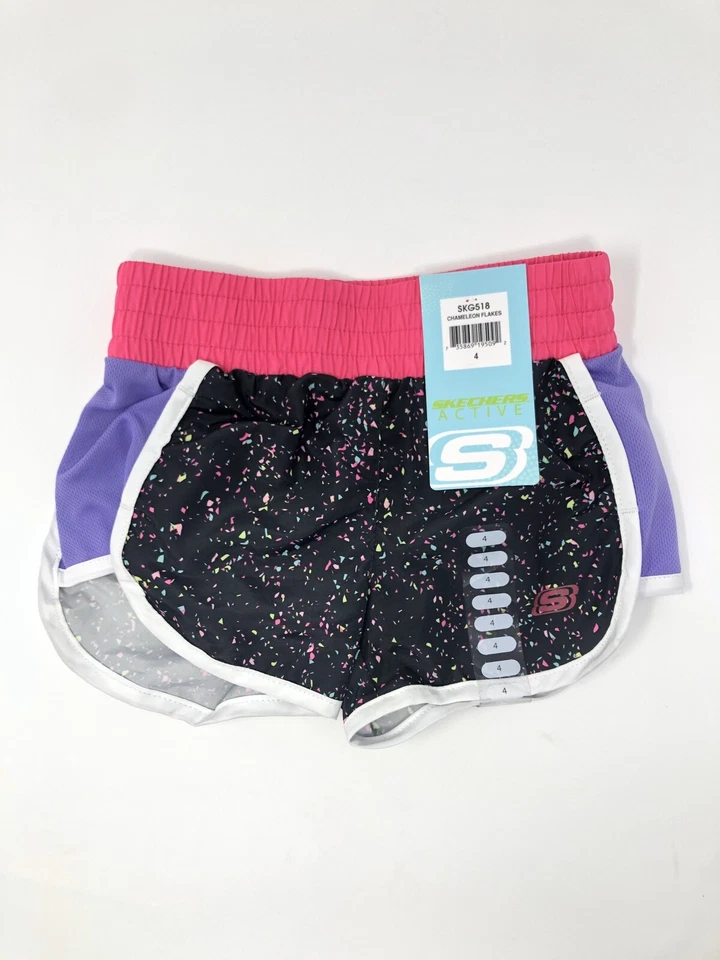 Nuevo con etiquetas Conjunto de 4 Pantalones Cortos Atléticos Skechers Niñas Talla 4 Azul Rosa Negro Elástico K1 Foto 2 de 2