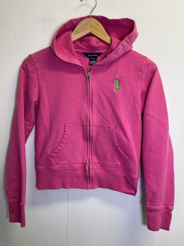 Felpa Ralph Lauren con cappuccio bambina XL rosa/verde big pony full zip giovani bambini - Foto 1 di 6