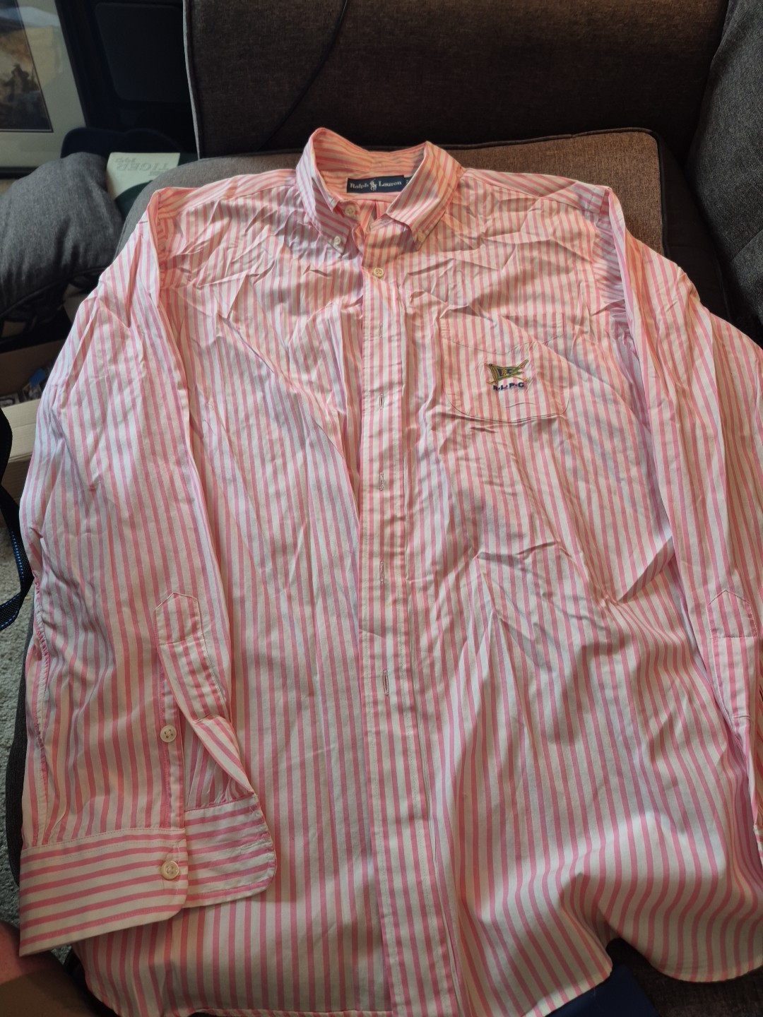 Polo, Ralph Lauren, Vintage, Button-Down, Pink Pin Striped, Size XL