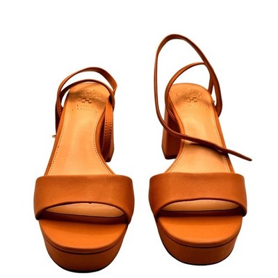 Vince Camuto Pendreya Sandstone Tan Leather Platform Block Heel Sandals W 8M