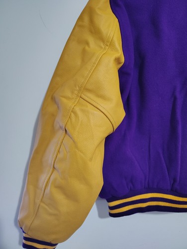 LAKERS COLORS Stewart & Strauss Wool & Leather Purple Yellow Letterman Jacket Lg - Picture 6 of 8
