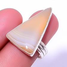 Banded Agate Gemstone Handmade Gemstone 925 Sterling Silver Ring s.8 A343