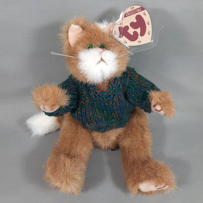 Ty Attic Cat POUNCER~ Caramel Brown Green Eyes Upturned Face ~ Jointed 8.5''