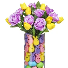 WinnerWhy 20 Artificial Tulips & Roses with 60 Sponge Bunnies & Eggs Set