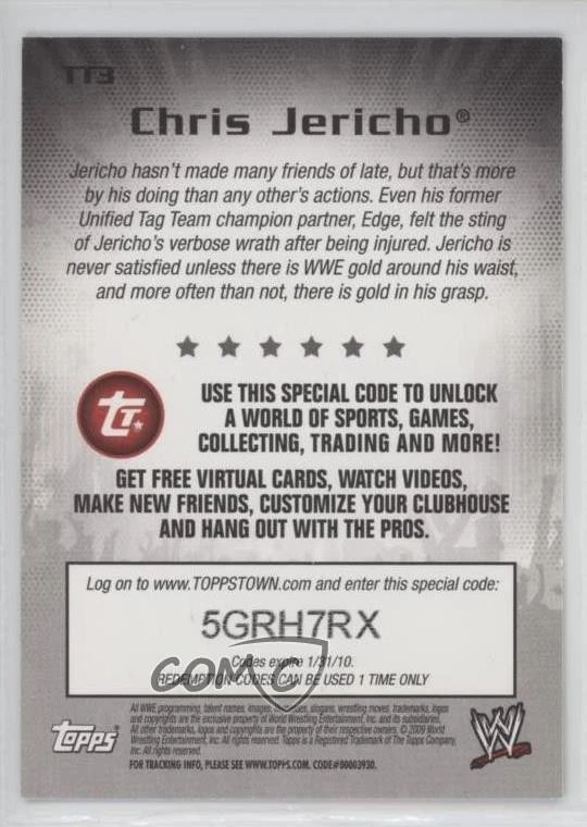 2009 Topps WWE Toppstown Chris Jericho #TT3 - Image 2 of 2