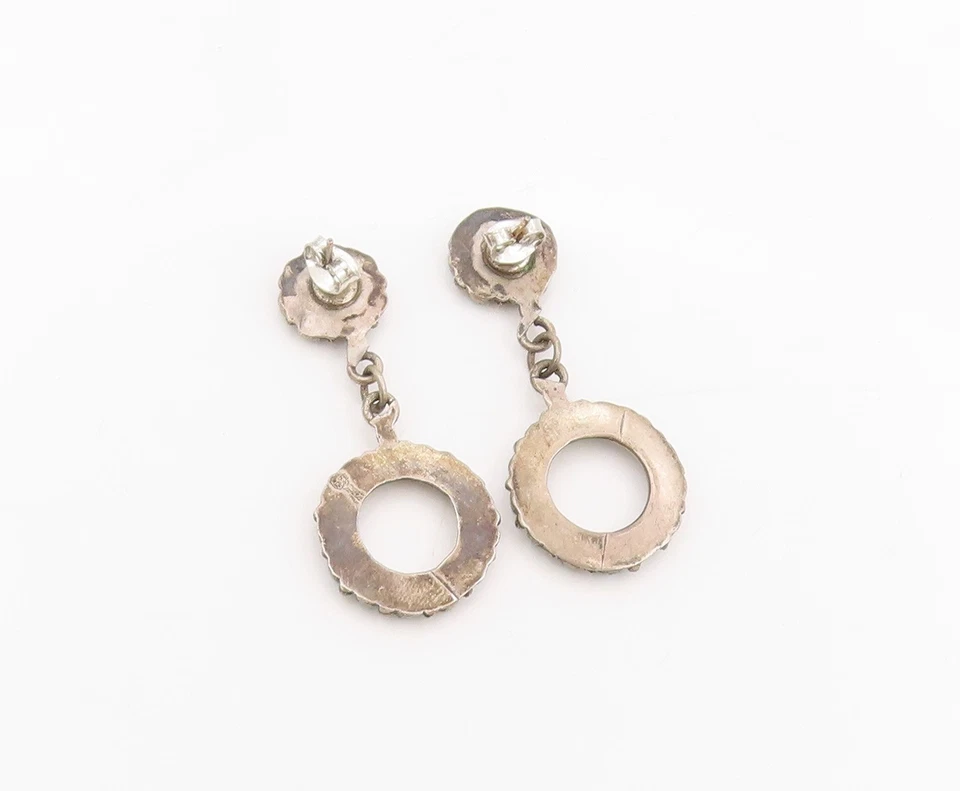 Pendientes vintage de plata de ley 925 NAVAJO ZUNI redondos turquesa colgantes EG13793 Foto 4 de 4