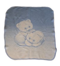 Vintage San Marcos Baby Bears Cubs Reversible Blanket Ombre Blue White Polar