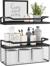 Floating Shelves with Wire Storage Basket, Bathroom Shelves Over Toilet with Pro
