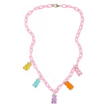 Cute Small Bear Acrylic Chain Necklace Resin Candy Color Gummy Bear Simple Jewel
